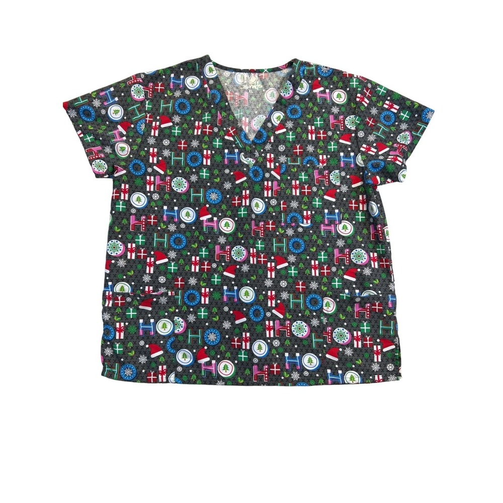 I Love Scrubs Top Womens Black XL Christmas Holiday Santa Medical‎
